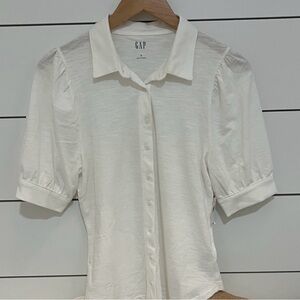 GAP Off White Cream Spring Puff Sleeve Button Front Top NWT New Small